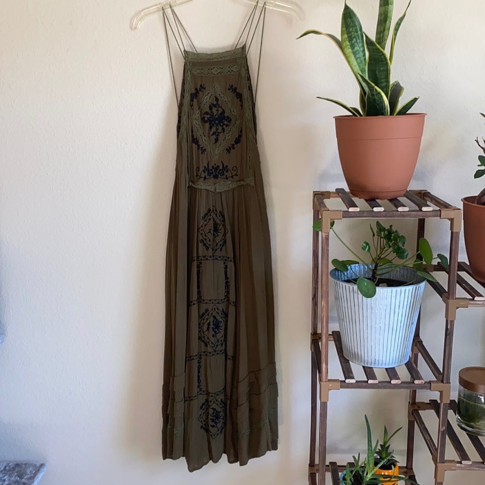 Green embroidered free people dress